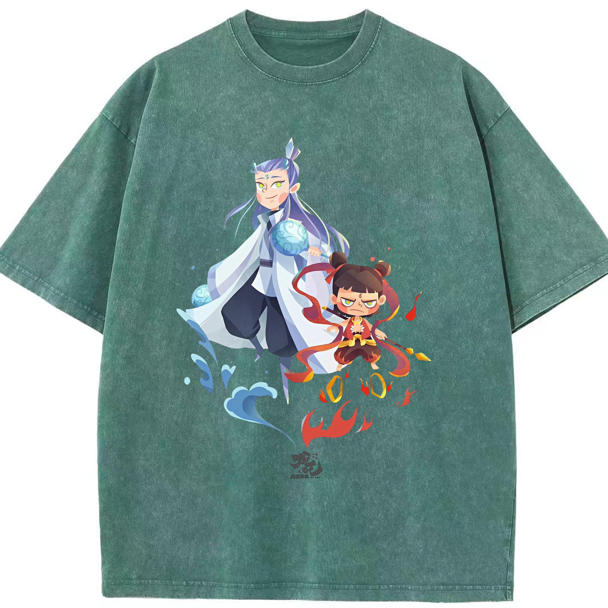 （画像用） Ne Zha 2 ナタ 魔童の大暴れ 綿100% ヴィンテージ風 半袖Tシャツ（フロントプリント）